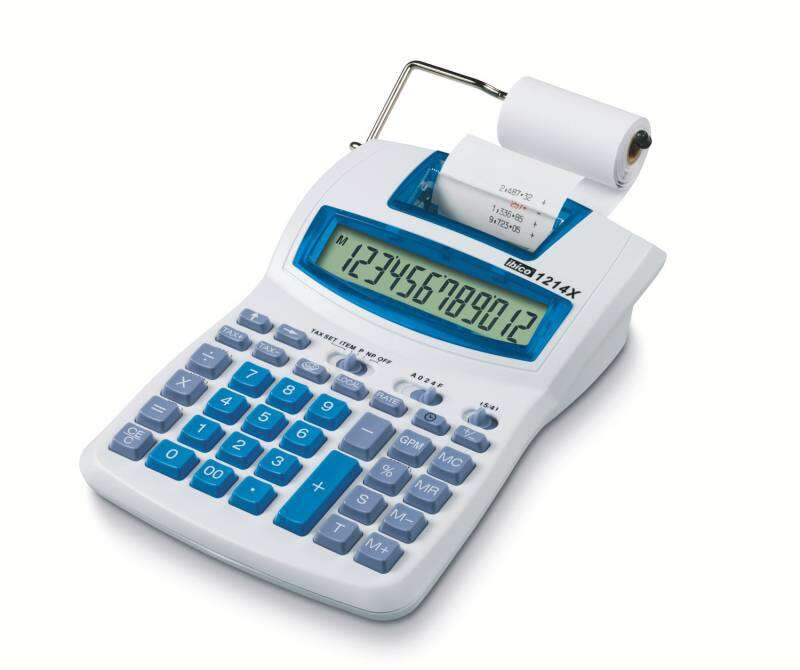 Ibico 1214X Calculadora Semi-Profesional Pantalla Lcd 12 Digitos - Impresion A 2 Colores - Velocidad De Impresion 2.4 Lineas Por Segundo - Color Blanco/Azul