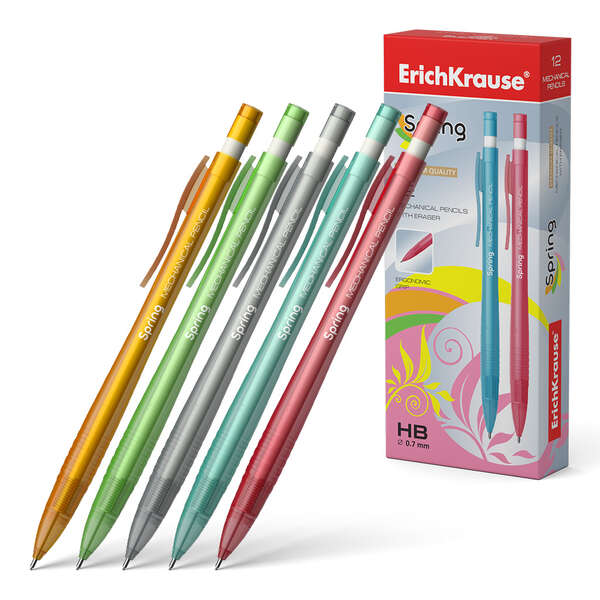 Erichkrause Spring Portaminas 0.7Mm Hb - Goma De Borrar - Para Minas 0.7Mm - Colores Surtidos