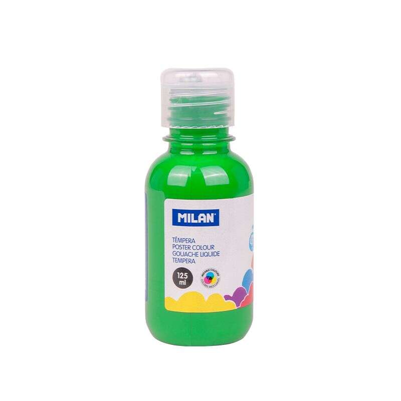 Milan Botella De Tempera 125Ml - Tapon Dosificador - Secado Rapido - Mezclable - Color Verde Claro