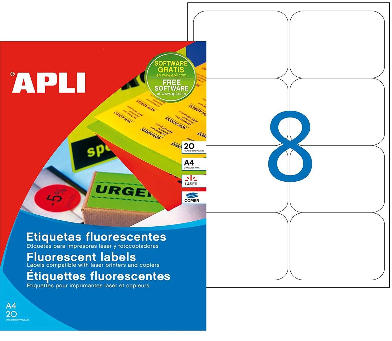 Apli Etiquetas Adhesivas 99,1X67,7Mm Láser C/Romos 8 X 20H Amarillo Fluorescente
