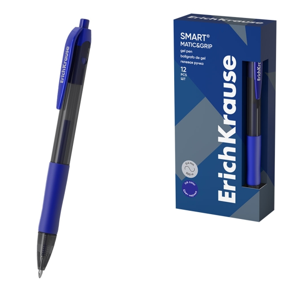 Erichkrause Smart-Gel Boligrafo Retractil - Punta De 0.5Mm - Trazo De 0.4Mm - Cuerpo Translucido Redondo - Tinta De Gel De Secado Rapido - Color Azul
