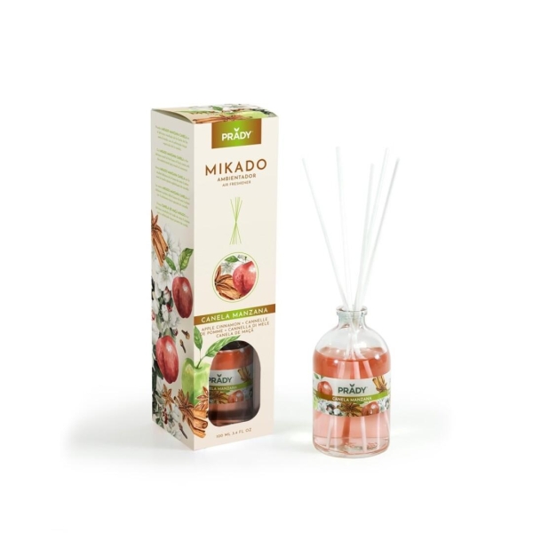 Prady Ambientador Mikado Canela Manzana - Frasco De Cristal 100 Ml Y Varitas Difusoras