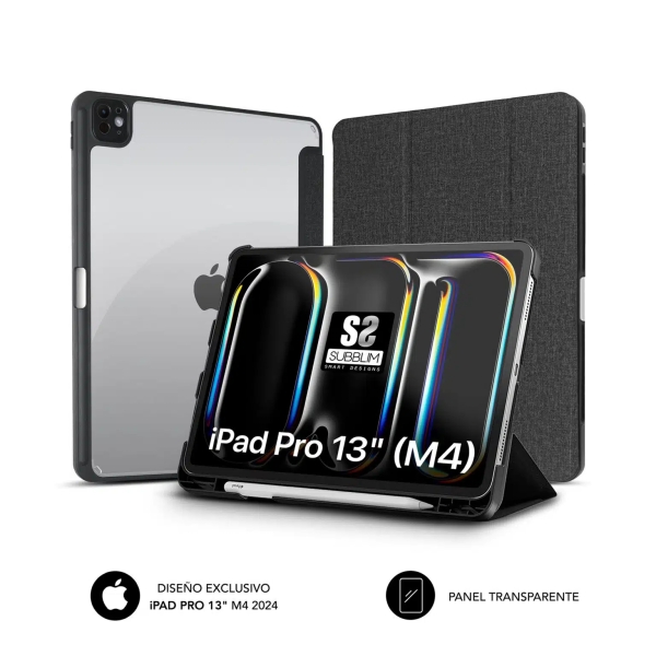 Subblim Funda Exclusiva Para Ipad Pro 13" M4 2024 - Cierre Magnetico - Bordes Reforzados - 2 Posiciones De Soporte - Color Negro/Transparente