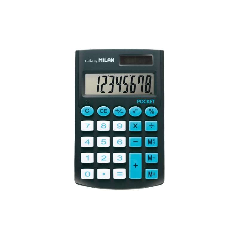 Milan Pocket Calculadora De Bolsillo Con Pantalla De 8 Digitos - 3 Teclas De Memoria Y Raiz Cuadrada - Teclas Con Tacto Suave - Color Negro