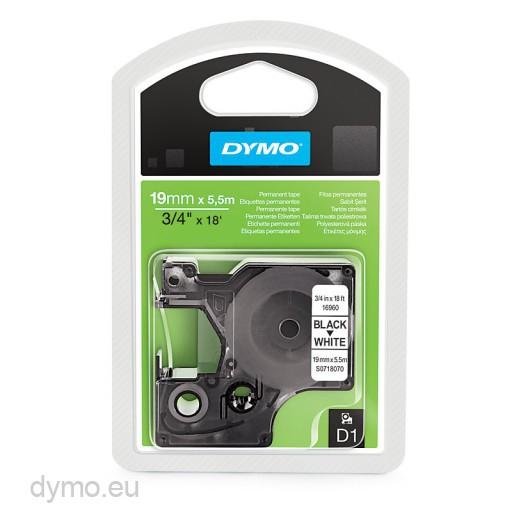 Dymo Cinta De Transferencia Térmica D1 16960. Etiquetas Estándar Negro Sobre Blanco De 19Mmx5,5M. Poliester Autoadhesiva Permamente. Rotuladora Labelmanager