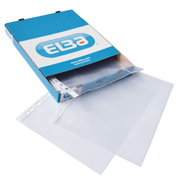 Elba Pack De 100 Fundas Multitaladro Pp 70 Micras - Tamaño A4 - Acabado Cristal - Transparente