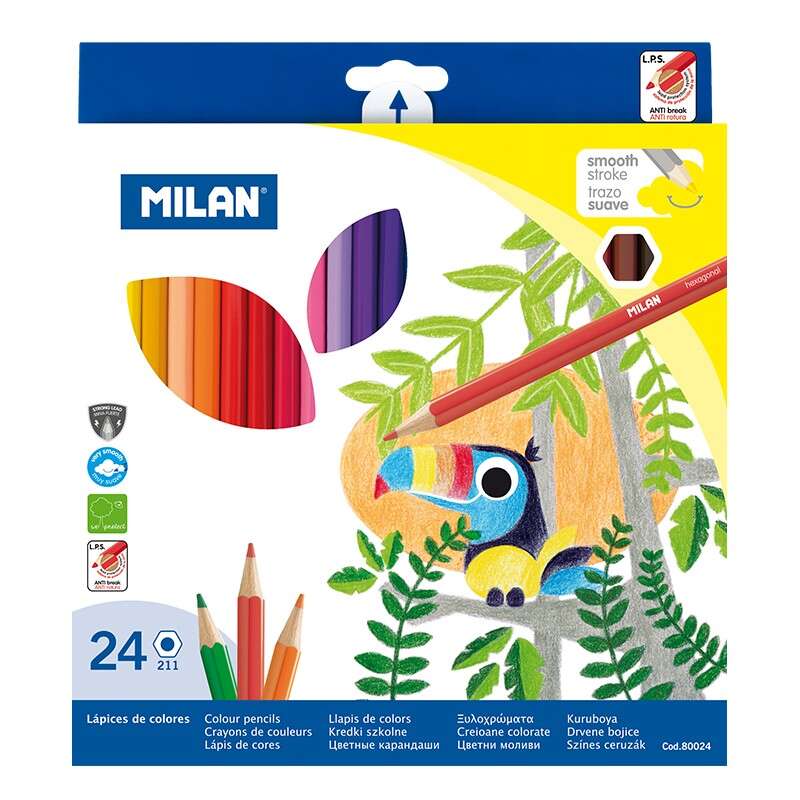 Milan Pack De 24 Lapices Hexagonales De Colores - Mina 2.9Mm - Trazo Uniforme - Resistente A La Rotura - Colores Surtidos