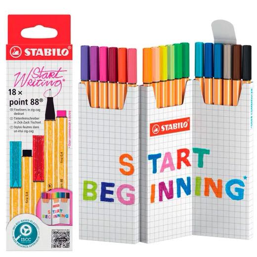 Stabilo Rotulador Point 88 Colores Surtidos Estuche En Zig Zag 18 Ud