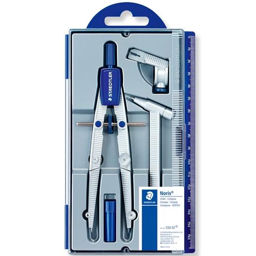 Staedtler Set De Compás Escolar Noris 550 Estuche Con Rueda Central Alargadera Y Adaptador Universal