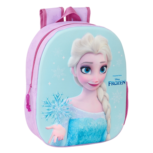 Safta Frozen Mochila 3D - Asa De Mano - Portabotellas Lateral - 27X33X10Cm - Color Rosa/Azul