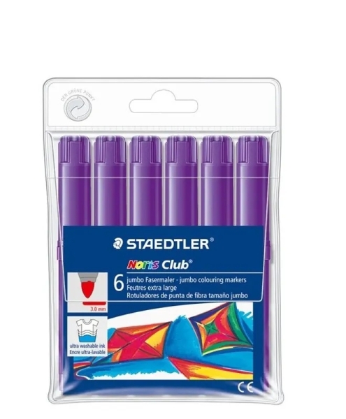 Staedtler Noris Jumbo 340 Pack De 6 Rotuladores Jumbo - Punta De Fibra - Trazo 3Mm - Tapa Ventilada - Color Violeta