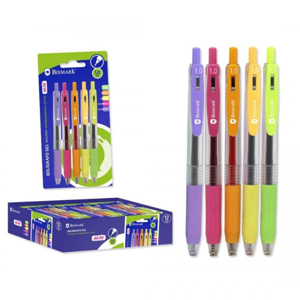 Bismark Pack De 5 Boligrafos Retractiles Tinta Gel - Punta 1.0Mm - Escritura Suave - Colores Neon Surtidos