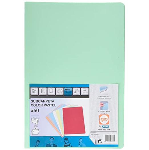 Gio Subcarpeta Simple Cartulina Folio 180Gr Verde Pastel -50U-