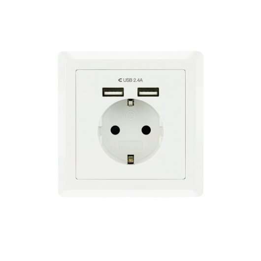 Nanocable Roseta Base De Enchufe De Pared Empotrable Tipo Schuko Con 2 Tomas Usb 2.4A - Color Blanco
