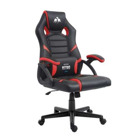 Cromad Serie Nitro Silla Gaming - Altura Regulable Con Piston De Gas Clase 2 - Cojin Lumbar - Color Negro/Rojo