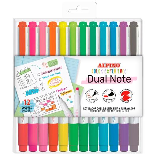Alpino Rotuladores Dual Note Punta Fina Y Punta Biselada C/Surtidos Estuche 12 Ud