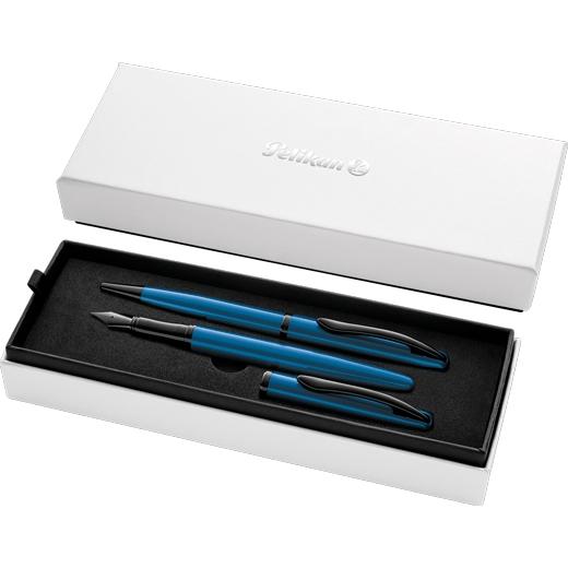 Pelikan Set Bolígrafo + Estilográfica Jazz Noble Elegance Tinta Azul Color Aguamarina Estuche De Regalo