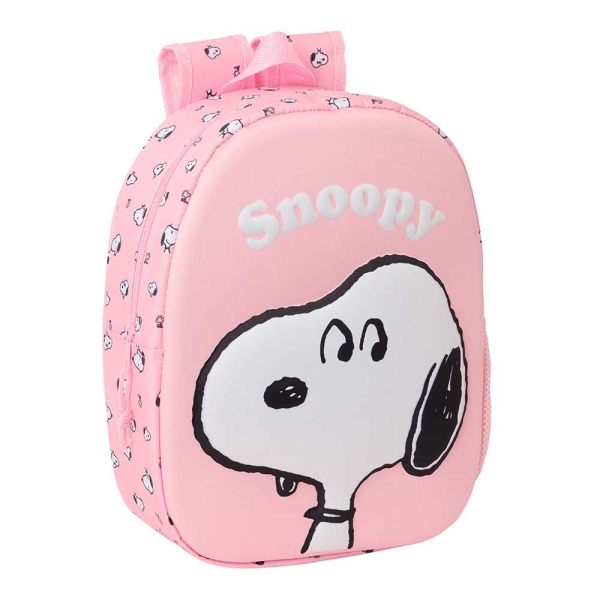 Safta Snoopy Mochila 3D De 8.64L - Portabotellas - Tarjeta De Identificacion Personal - Hombreras Acolchadas - 27X33X10Cm - Color Rosa Pastel