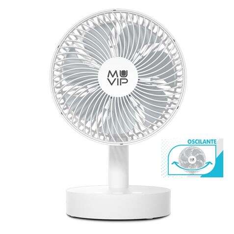 Muvip Ventilador De Sobremesa Portatil Oscilante 12W 19Cm De Diametro - 4 Velocidades - Oscilacion Hasta 70º - Angulo Ajustable Hasta 90º - Autonomia Hasta 11H - Color Blanco