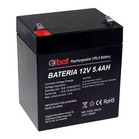 Elbat Bateria De Plomo 12V 5.4Ah Vrla Agm - Dimensiones 90X70X101Mm - Tecnologia De Seguridad Vrla - Color Negro
