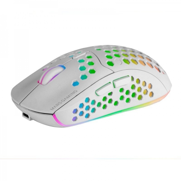 Mars Gaming Mmw3 Raton Inalambrico Ultraligero - Iluminacion Rgb Flow - Sensor Optico 3200 Dpi - Switches Mecanicos Huano - Bateria Recargable - Color Blanco