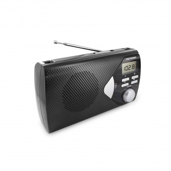 Metronic Radio Portatil Am/Fm Con Funcion Alarma - Pilas - Color Negro