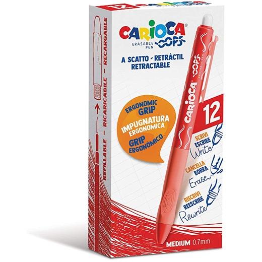 Carioca Bolígrafo Tinta Borrable Oops Retráctil 0.7Mm Monocolor Rojo Caja 12 Ud