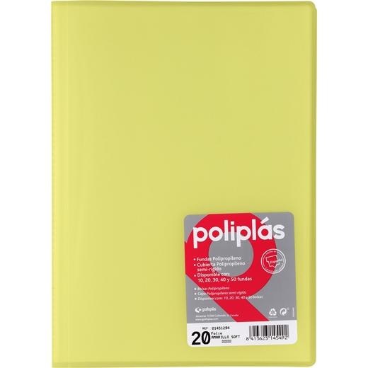 Grafoplás Carpeta Con Fundas Poliplás Soldadas Folio 20 Fundas Pp Semirígido Translúcido Amarillo Soft