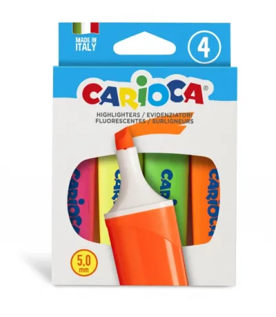 Carioca Memolight Pack De 4 Marcadores - Punta Biselada De 5Mm - Colores Brillantes Y Lavables - Tinta A Base De Agua - Colorrs Surtidos