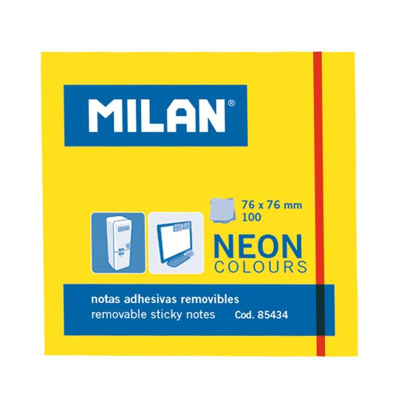 Milan Bloc De 100 Notas Adhesivas - Removibles - 76Mm X 76Mm - Color Amarillo Neon