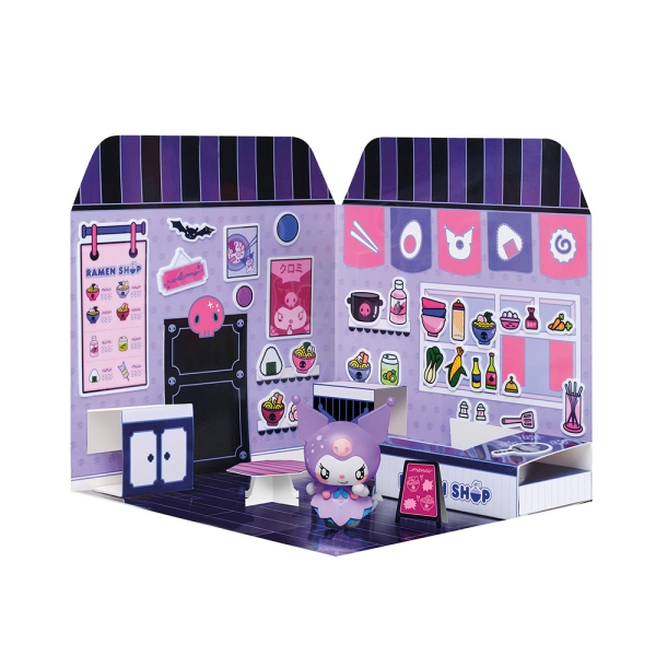 Comansi Sticker House Kuromi Ramen Shop - Incluye Figura - Stickers Lavables -  Escenario Adorable - Juego Creativo
