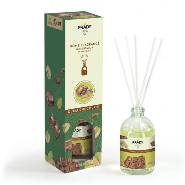 Prady Ambientador Mikado Chocolate De Dubai - Frasco De Cristal 100 Ml Y Varitas Difusoras