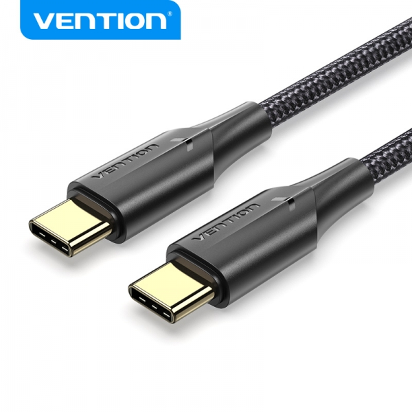 Vention Cable Usb-C Macho A Usb-C Macho 3A 60W Led - 1.5M - Algodon Trenzado Negro