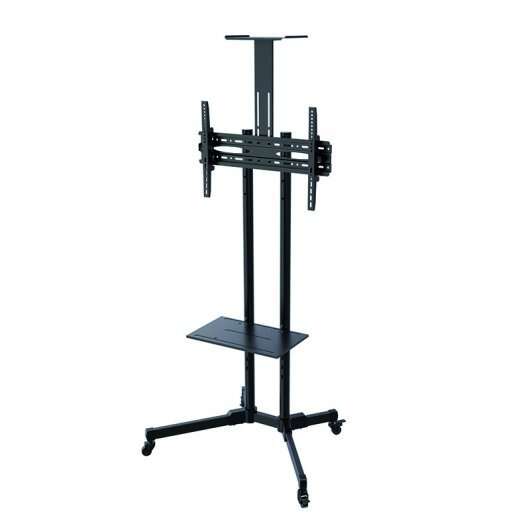 Tooq Soporte De Pantalla De Suelo Con Ruedas 37"-70" - Bloqueo De Ruedas - Dos Estantes - Peso Max 50Kg - Vesa 600X400Mm - Color Negro