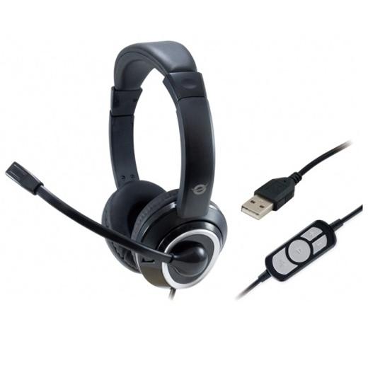 Conceptronic Auriculares Usb Microfono Flexible Control Volumen Negro/Blanco