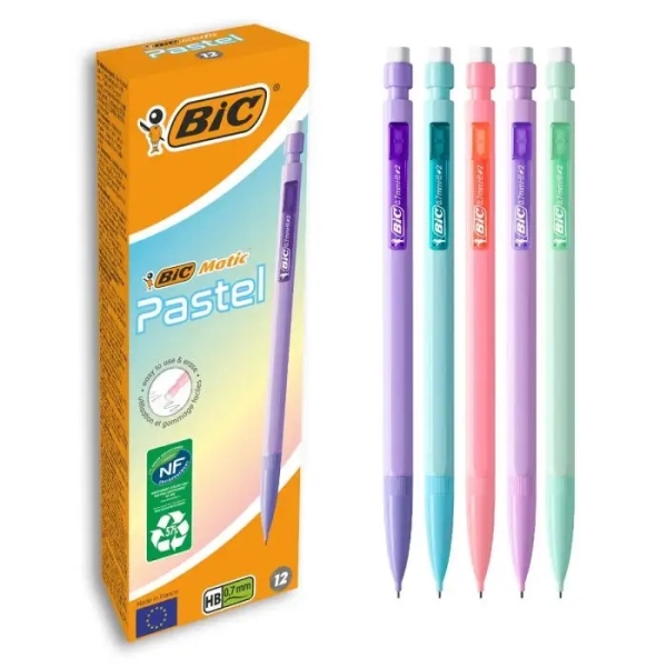 Bic Matic Pastel Portaminas 0.7Mm Hb Con Goma - Punta Retractil - Cuerpo De Colores Pastel Surtidos