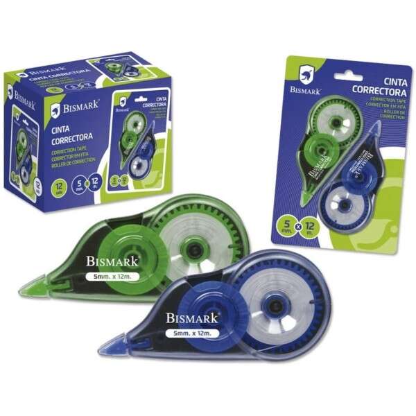 Bismark Pack De 2 Cintas Correctoras 5Mm X 12M - Cuerpo Transparente - Forma Ergonomica