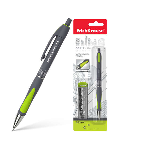 Erichkrause Megapolis Concept - Portaminas Con 20 Minas 05Mm - Carcasa Redonda Y Brillante - Zona De Agarre Ergonomica - Color Neon