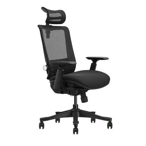 Cromad Senior Se1100 Silla De Oficina - Altura Y Profundidad De Asiento Ajustable - Reposacabezas, Reposabrazos 3D Y Soporte Lumbar Ajustables - Ruedas De Nailon 360º - Color Negro