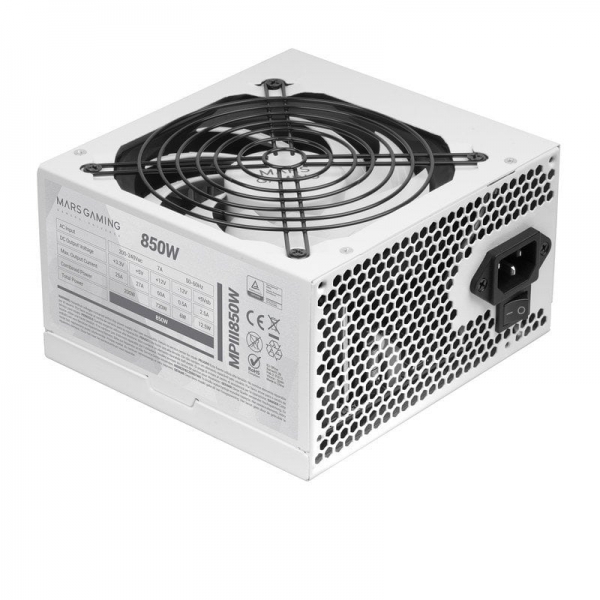 Mars Gaming Mpiii850 Fuente De Alimentacion - 850W - Eficiencia 99% Digital Apfc - Funcionamiento Silencioso Ai-Rpm - Cables Planos Extra Largos - Proteccion Avanzada - Color Blanco