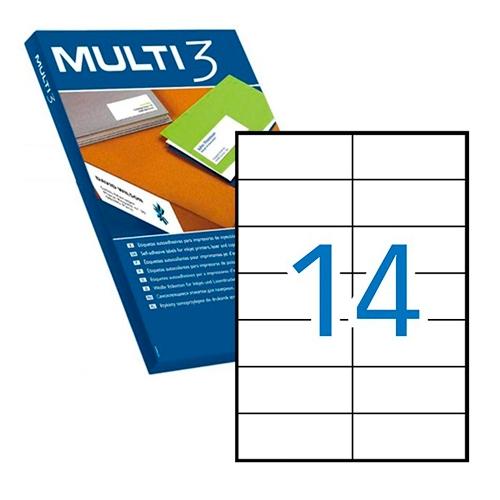 Multi-3 Etiquetas Adhesivas 105X42,4Mm Inkjet/Láser C/Rectos 14 X 100H Blanco