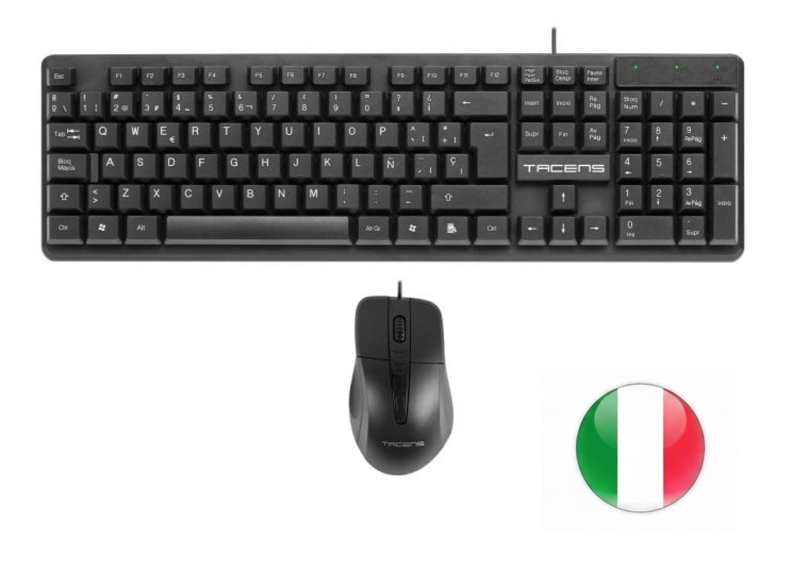 Tacens Anima Acp02 Pack Usb Teclado Multimedia + Raton 1200Dpi 3 Botones - Disposicion Italiana Qwerty It - Cable De 1.3M - Teclas De Membrana - Sensor Optico - Uso Diestro - Color Negro