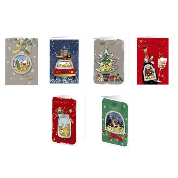 Bismark Tarjeta De Felicitacion Navideña Con Sobre - Decorada Con Confetti - 6 Diseños Diferentes