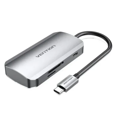 Vention Hub 6 En 1 Usb-C A 3X Usb3.0, Lector Tarjetas Sd/Microsd, Usb-C Pd100W - Longitud Del Cable 0.15M - Color Gris