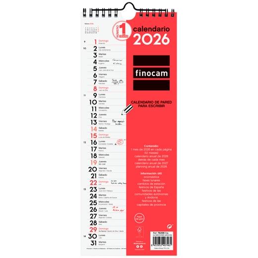 Finocam Calendario De Pared Para Escribir Largo M-130X330Mm Mv Neutro 2026