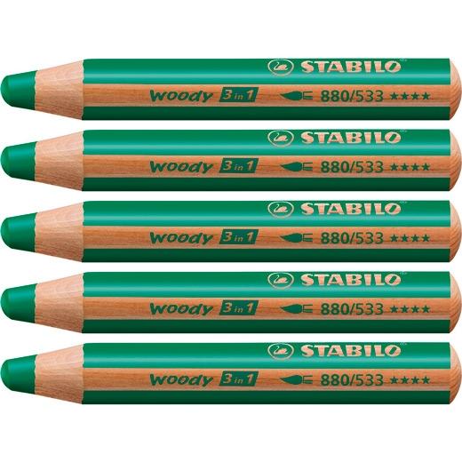 Stabilo Lápices De Colores Woody 3 En 1 Verde Oscuro Estuche 5 Ud