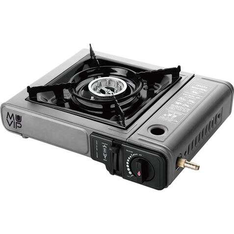 Muvip Cocina De Gas Portatil 1 Fuego Con Adaptador De Botella Externa - Encendido Automatico - Quemador De Aluminio - Valvula Doble Sellado - Maleta De Transporte