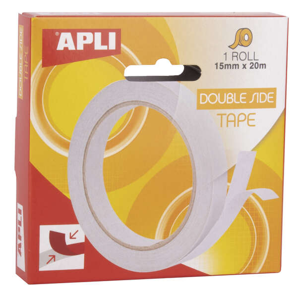Apli Cinta Adhesiva Doble Cara 15Mm X 20M - Facil De Cortar Y Aplicar - Adhesion Fuerte Y Duradera - Transparente Transparente