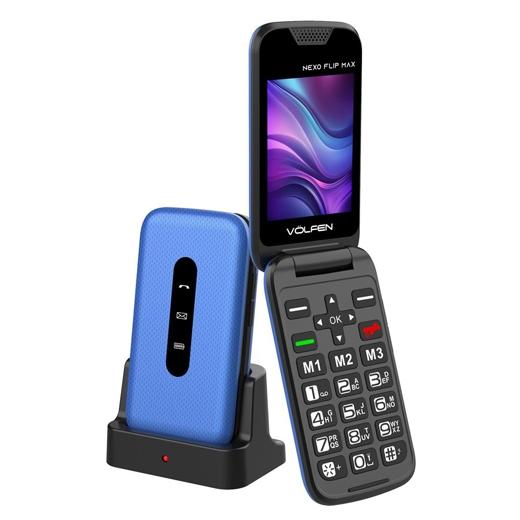 Volfen Telefono Movil Nexo Flip Tipo Choncha Con Base Azul