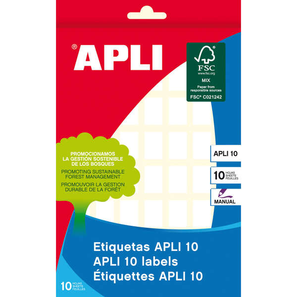Apli Pack De 560 Etiquetas 12X18Mm - 10 Hojas Por 56 Etiquetas - Adhesivo Permanente - Cantos Romos - Color Blanco